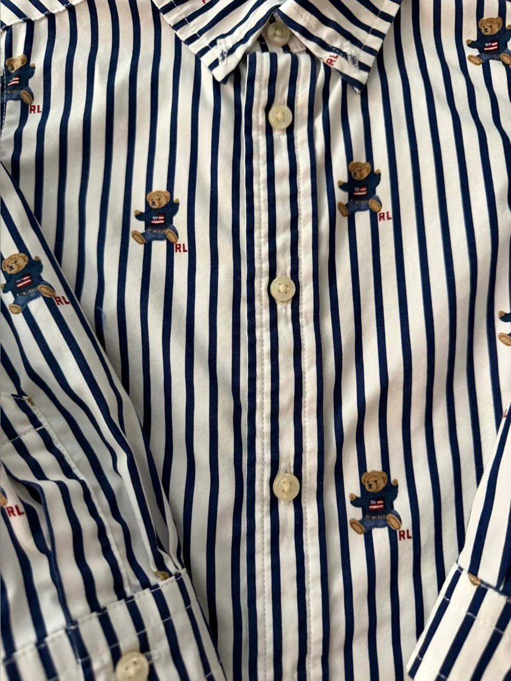Polo Bear Striped Cotton Poplin Shirt Size: 18m